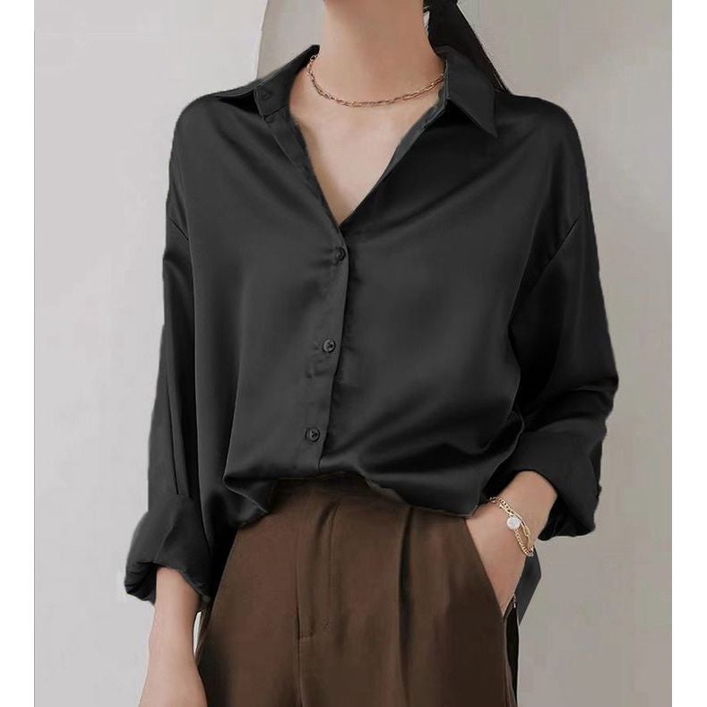 Silk Long-sleeve Vintage  Shirt Blouse