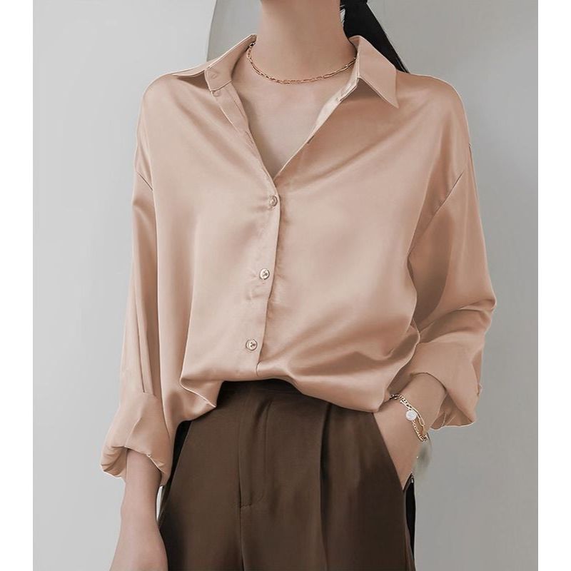 Silk Long-sleeve Vintage  Shirt Blouse