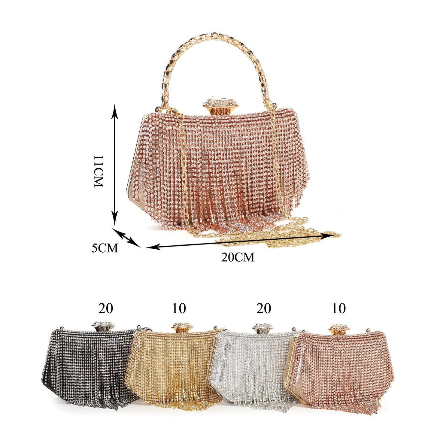 Rhinestone Mesh Chain Clutch Bag
