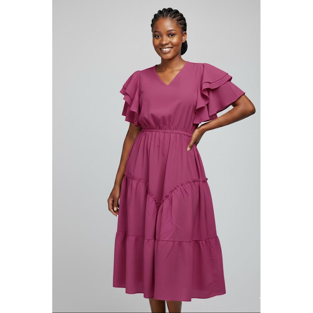 Flowervelly self designed flutter sleeve georgette wrap Midi Dress