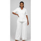 Plus Size Button-Front Shirt And Straight Stretchy Pants Sets