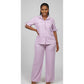 Plus Size Button-Front Shirt And Straight Stretchy Pants Sets