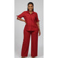Plus Size Button-Front Shirt And Straight Stretchy Pants Sets