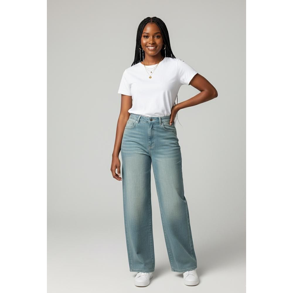 Women's High Rise Wide Leg Denim Jeans Pants