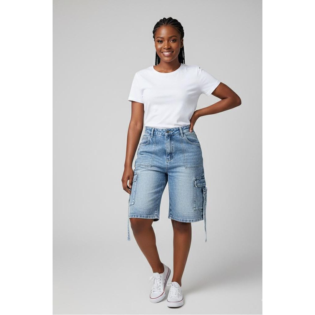Women's Baggy Denim Cargo Shorts