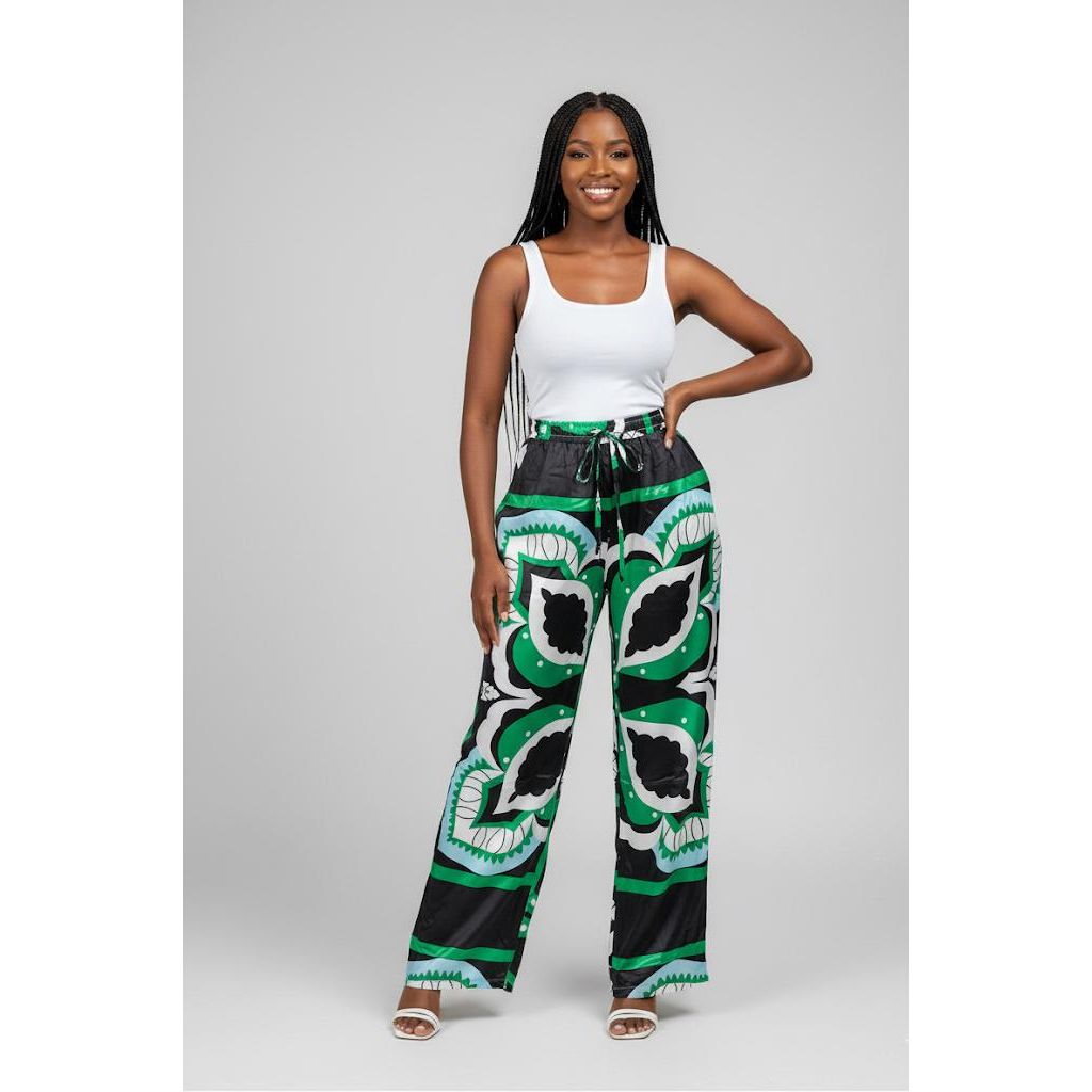 Vintage Tropical Leaves Print Wide Leg Pant