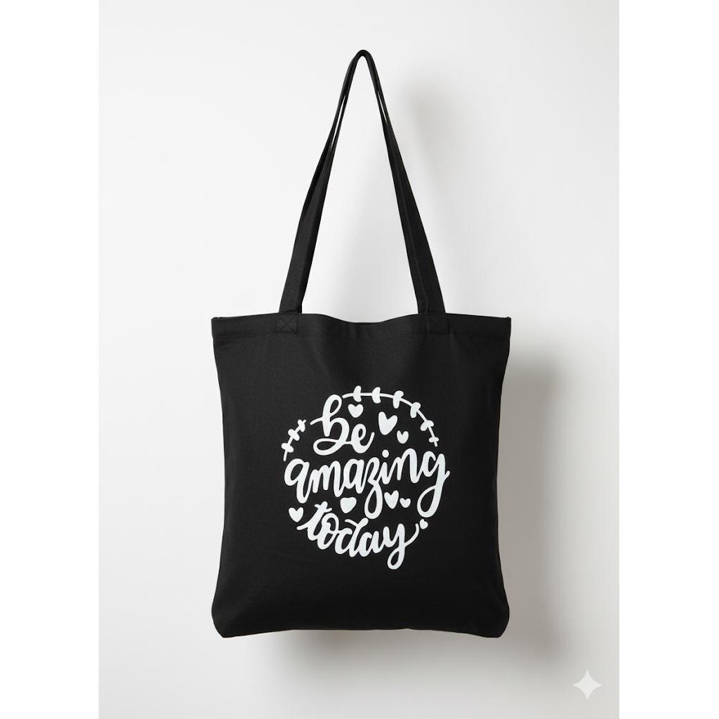 Black Graphic Print Tote Carry Bag.