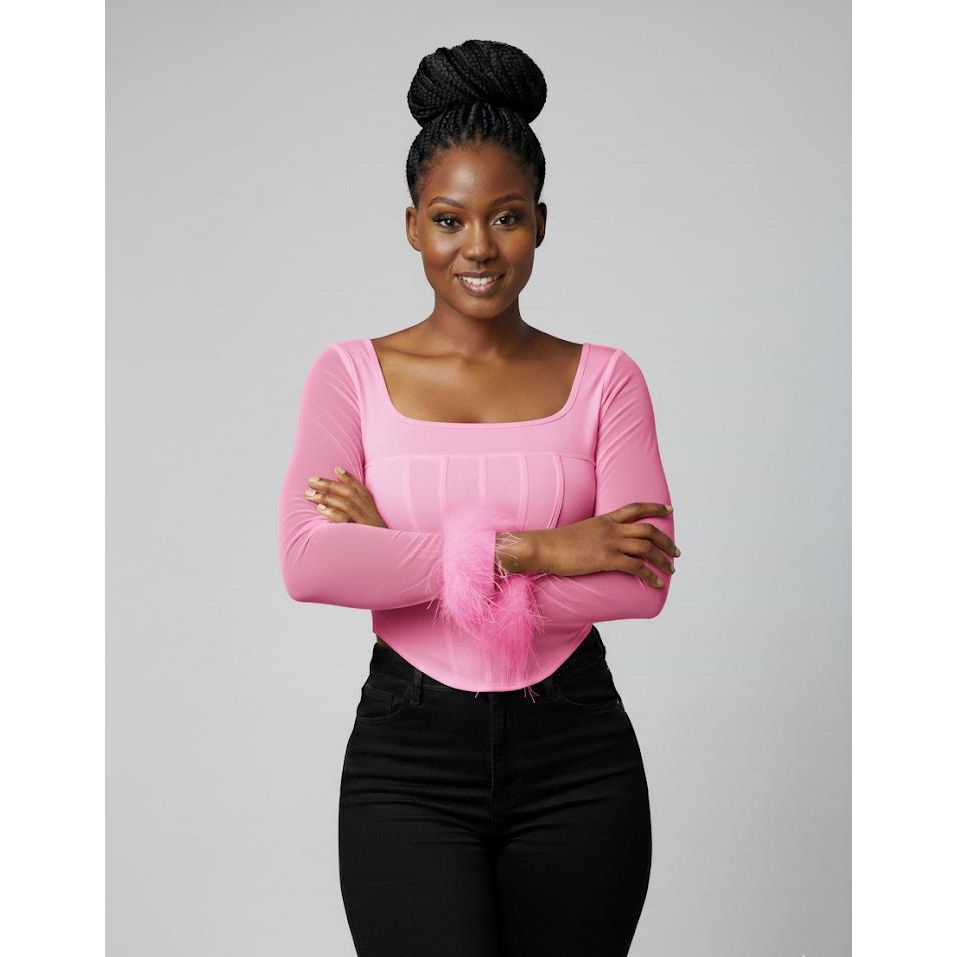 Cuff Square Neck Hem Top