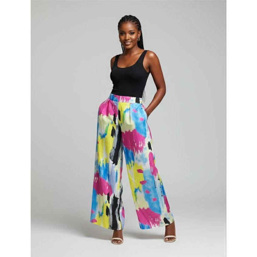 Printed Wide Leg Elasticated Trousers