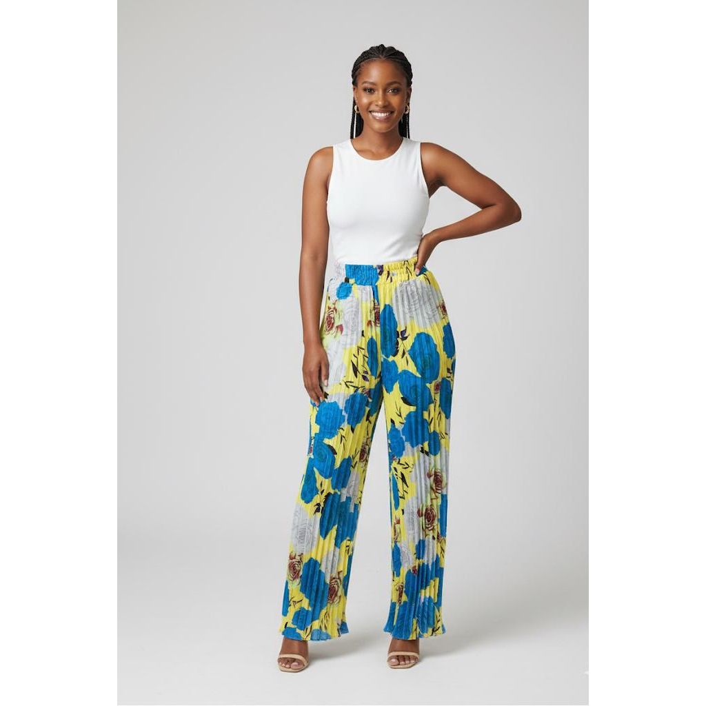 Multi Color Printed Plisse Long Pant
