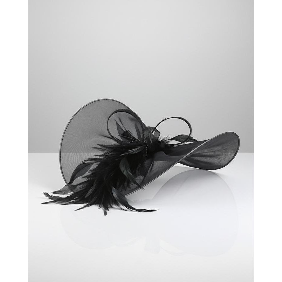 Rhinestone rim mesh bow flower feather pointed fascinator