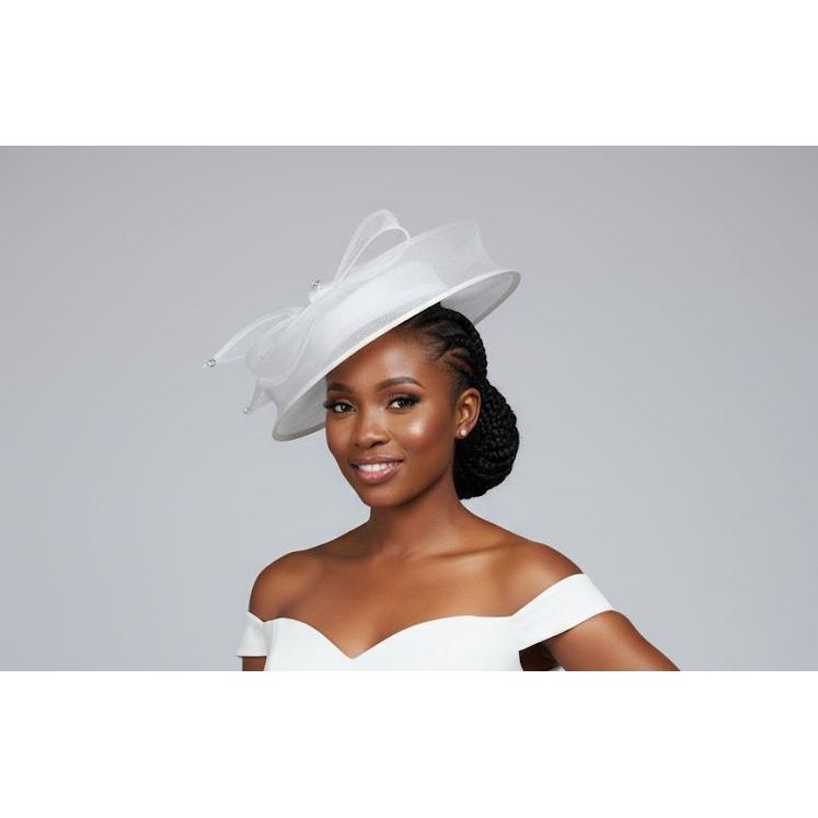 Rhinestone Round Mesh Bow Flower Feather Pointed Fascinator