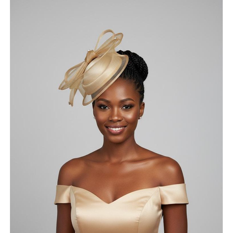 Rhinestone Round Mesh Bow Flower Feather Pointed Fascinator