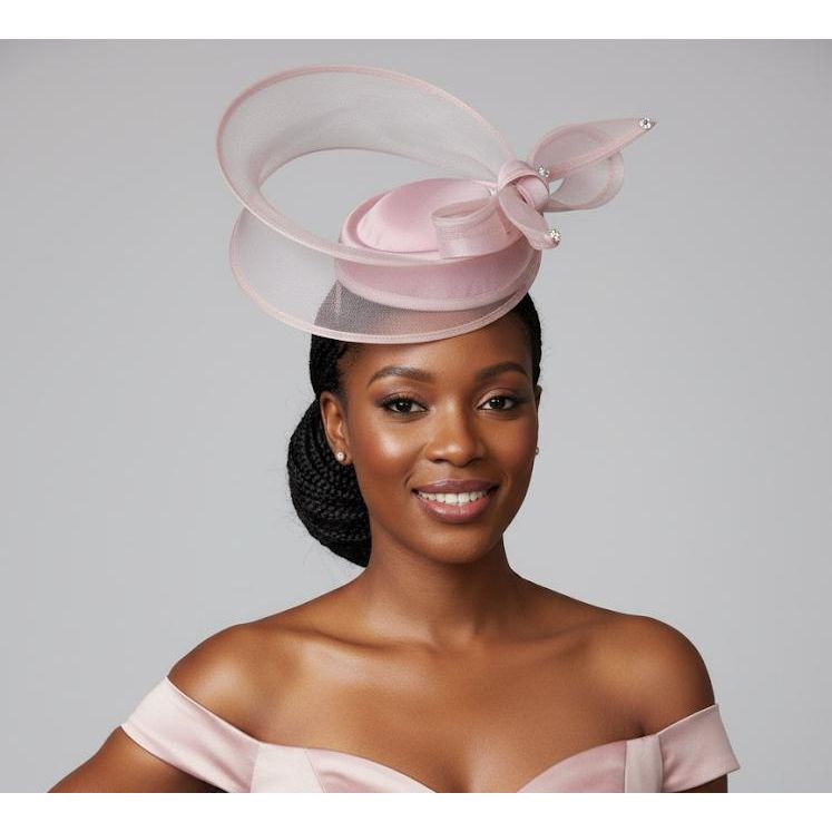 Rhinestone Round Mesh Bow Flower Feather Pointed Fascinator