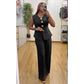 Sleeveless Button Front Vest Blazer & Wide Leg Pants