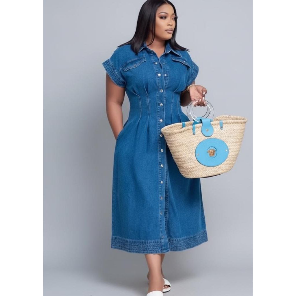 Stylish Denim Button Down Bodycon Dress