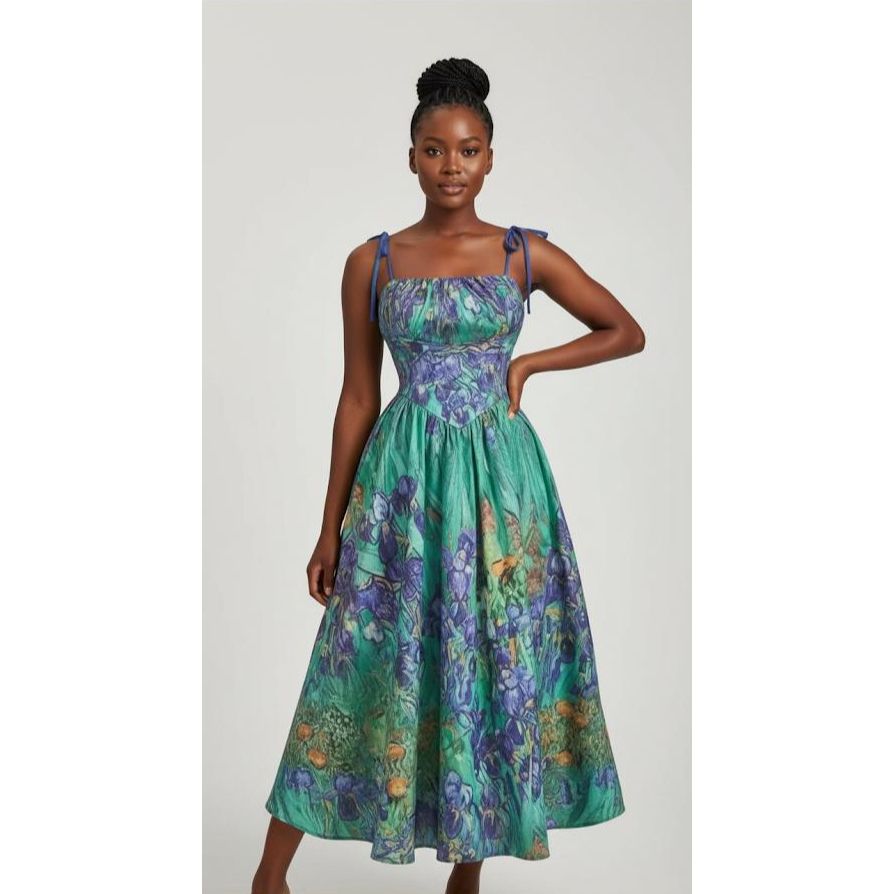 Spaghetti Strap Tie Waist Floral Print Casual Dress