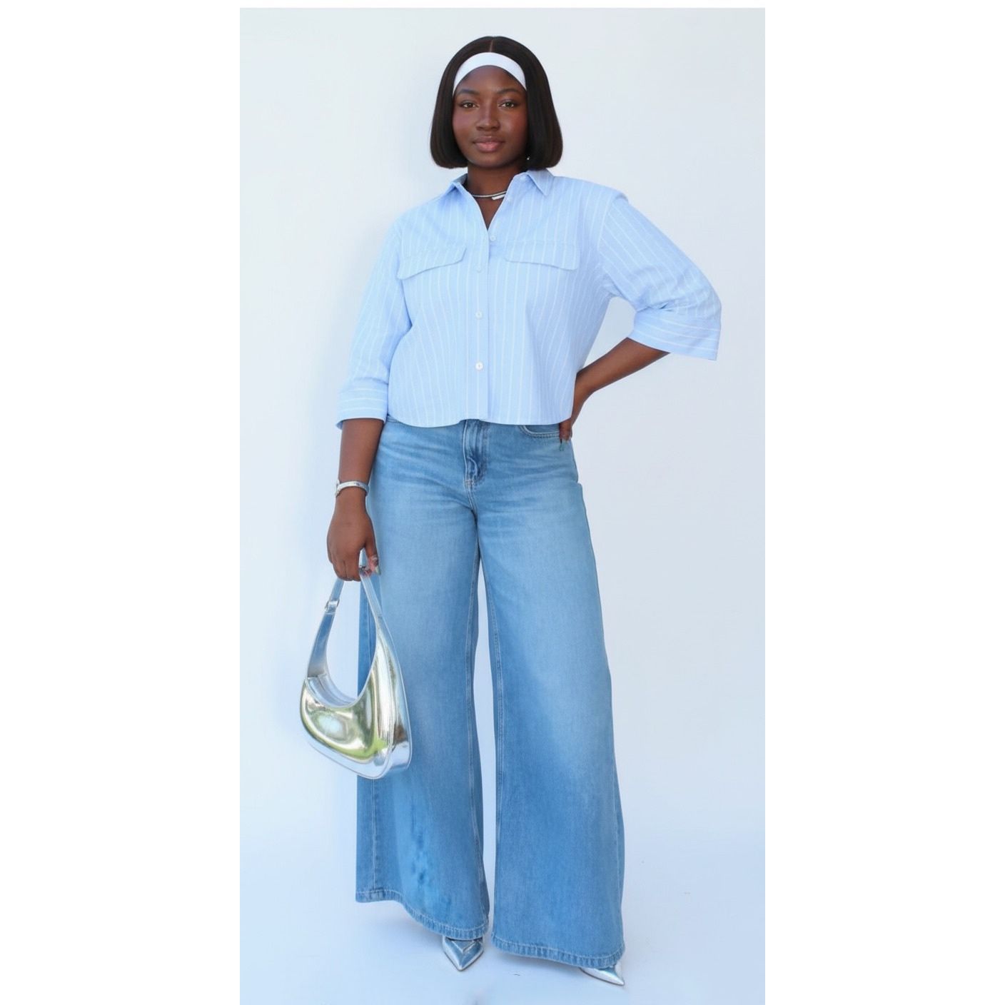 Metallic Thread Short Striped Shirt