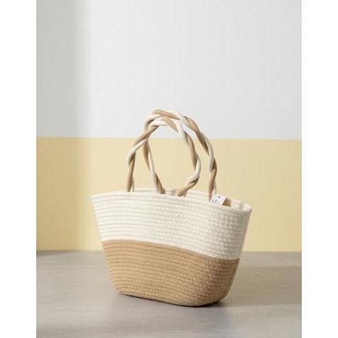 Handcrafted solid dual tone color cotton tote bag