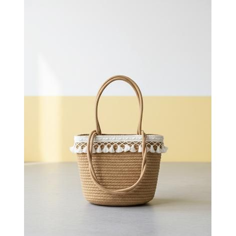 Bohemian Beige Tassel Lace Trim Tote Bag