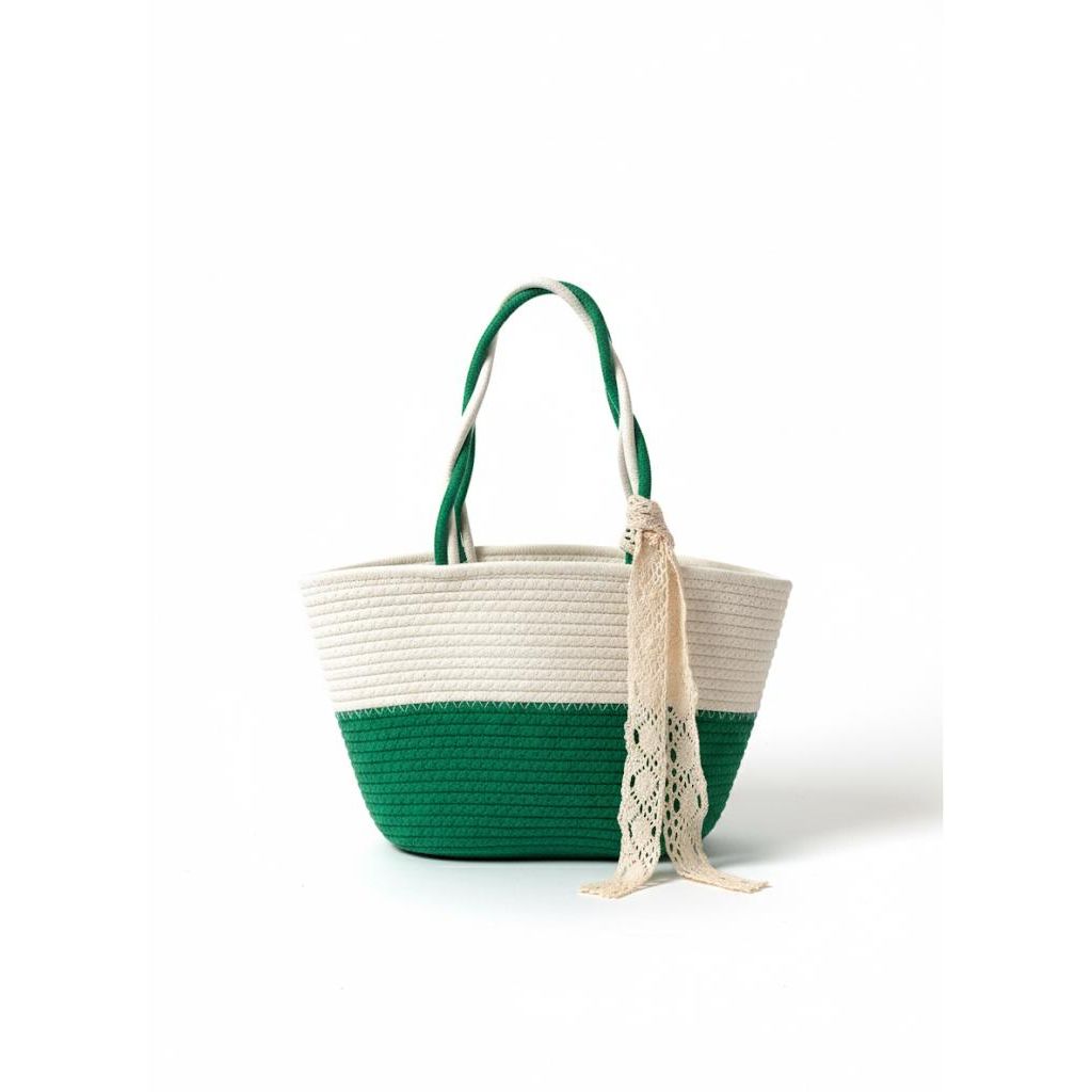 Handcrafted solid dual tone color cotton tote bag