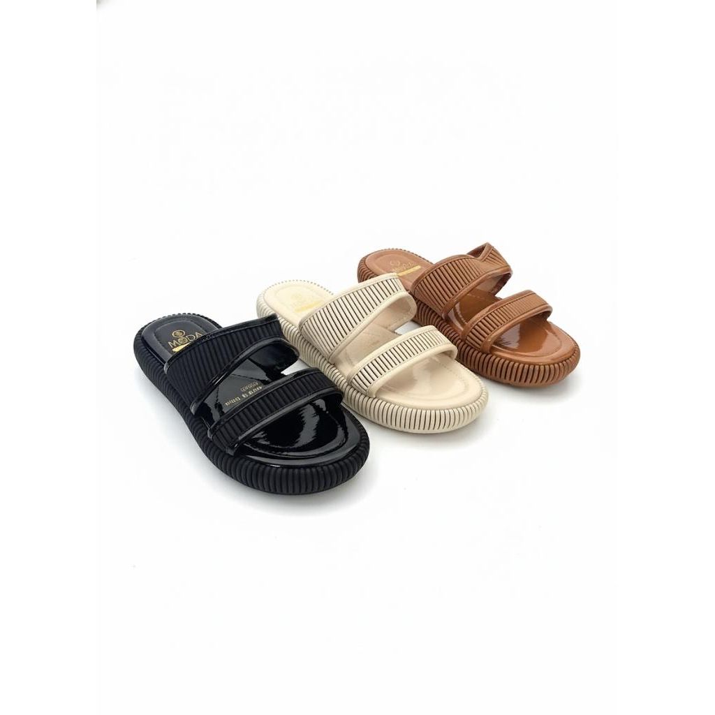 Ladies Ribbed Moulded Chunky Double Strap Mule Sandal