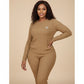 Comfortable Round Neck Ribbed Knitted Plain Colour Long-sleeved Set