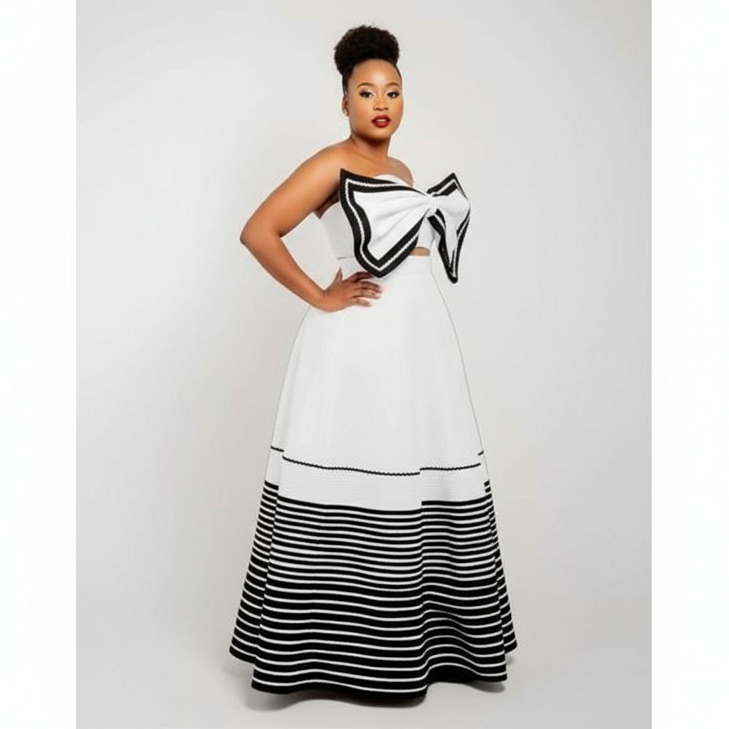 Traditional Maxi Skirt And Ribbon Design Top Set