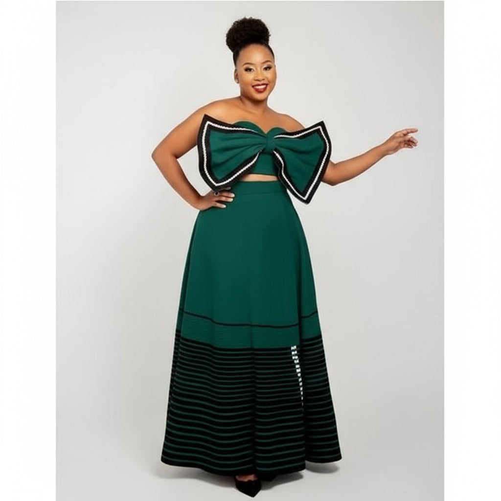 Traditional Maxi Skirt And Ribbon Design Top Set