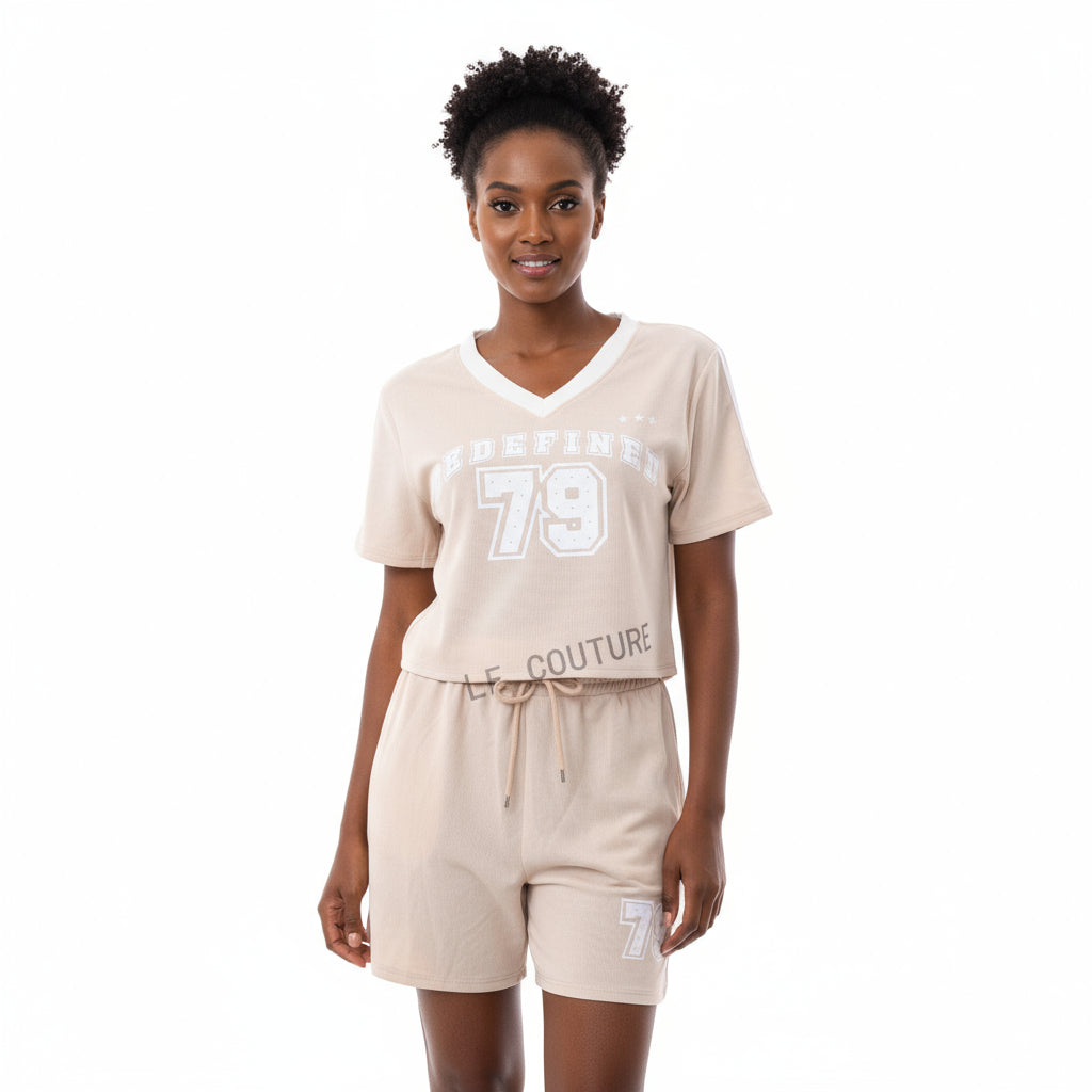 V-Neck Short Sleeve T-Shirt & Short Pants Set
