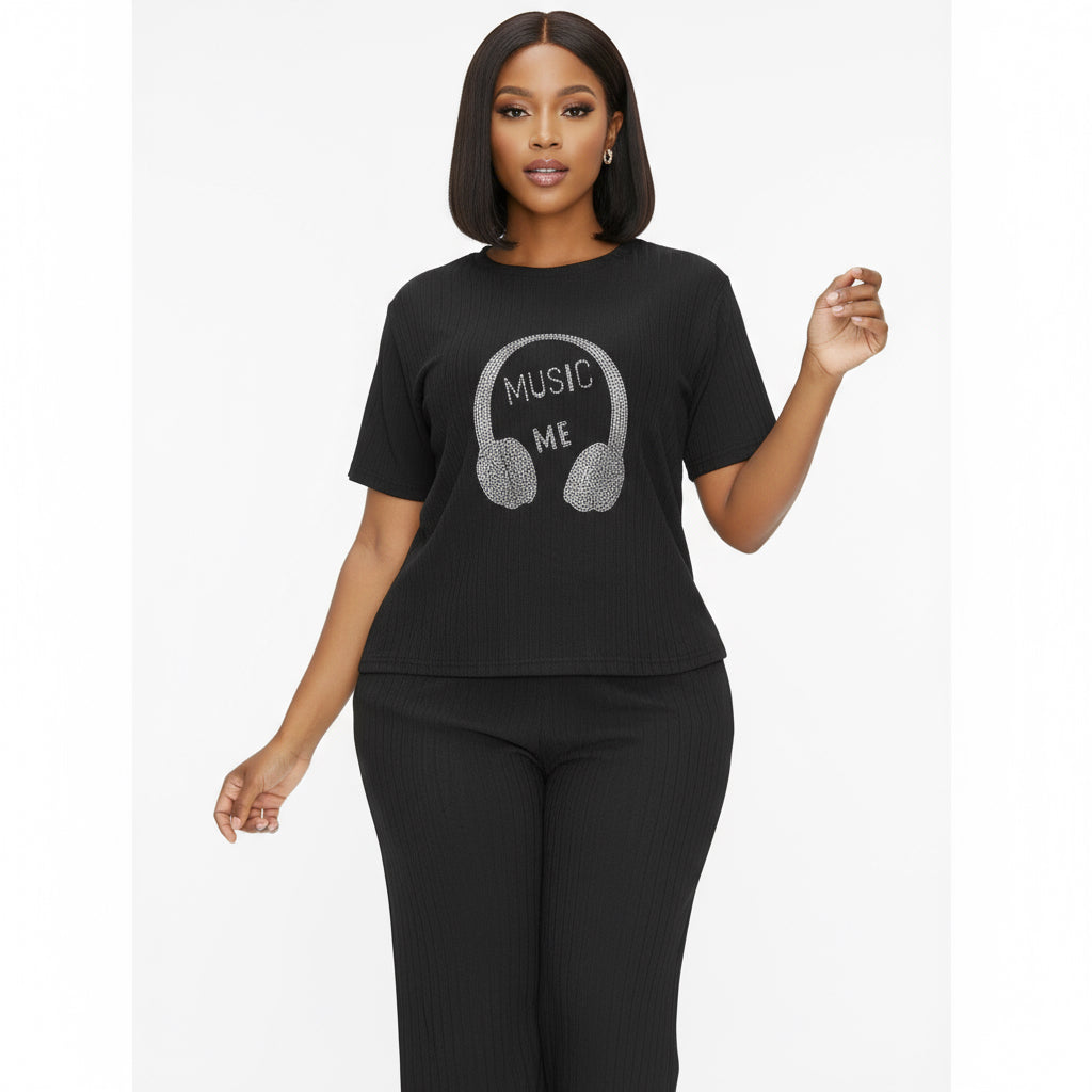 Casual Headphones Printed 2 Piece Set