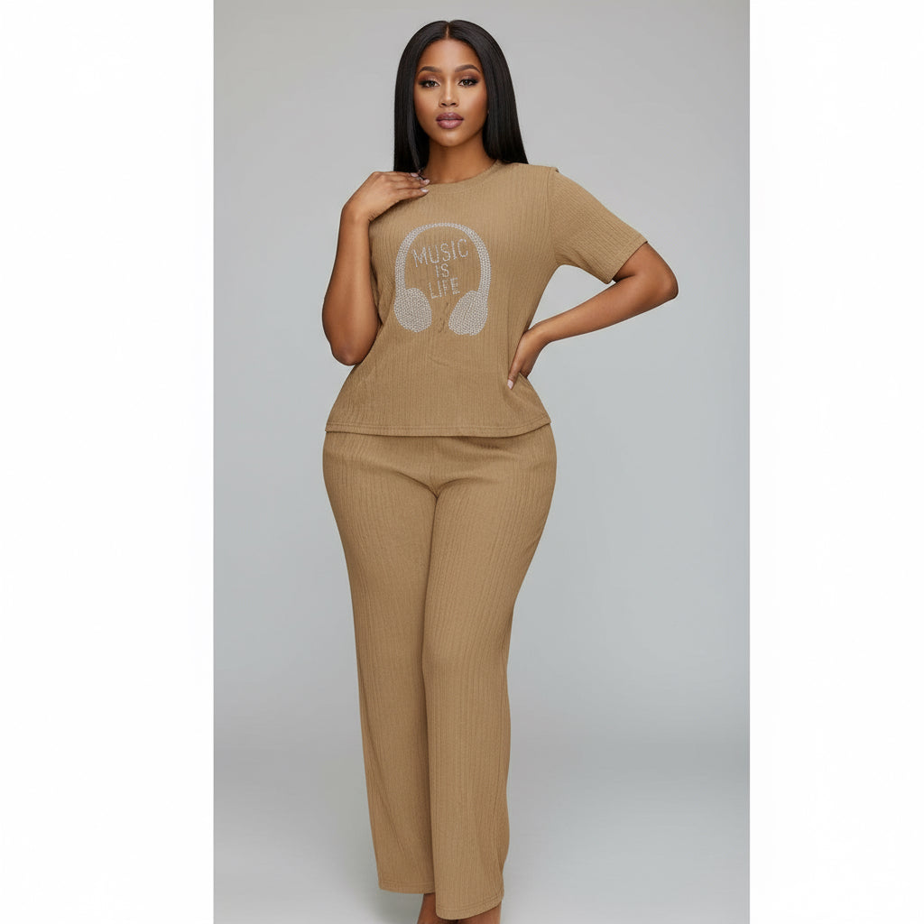 Casual Headphones Printed 2 Piece Set