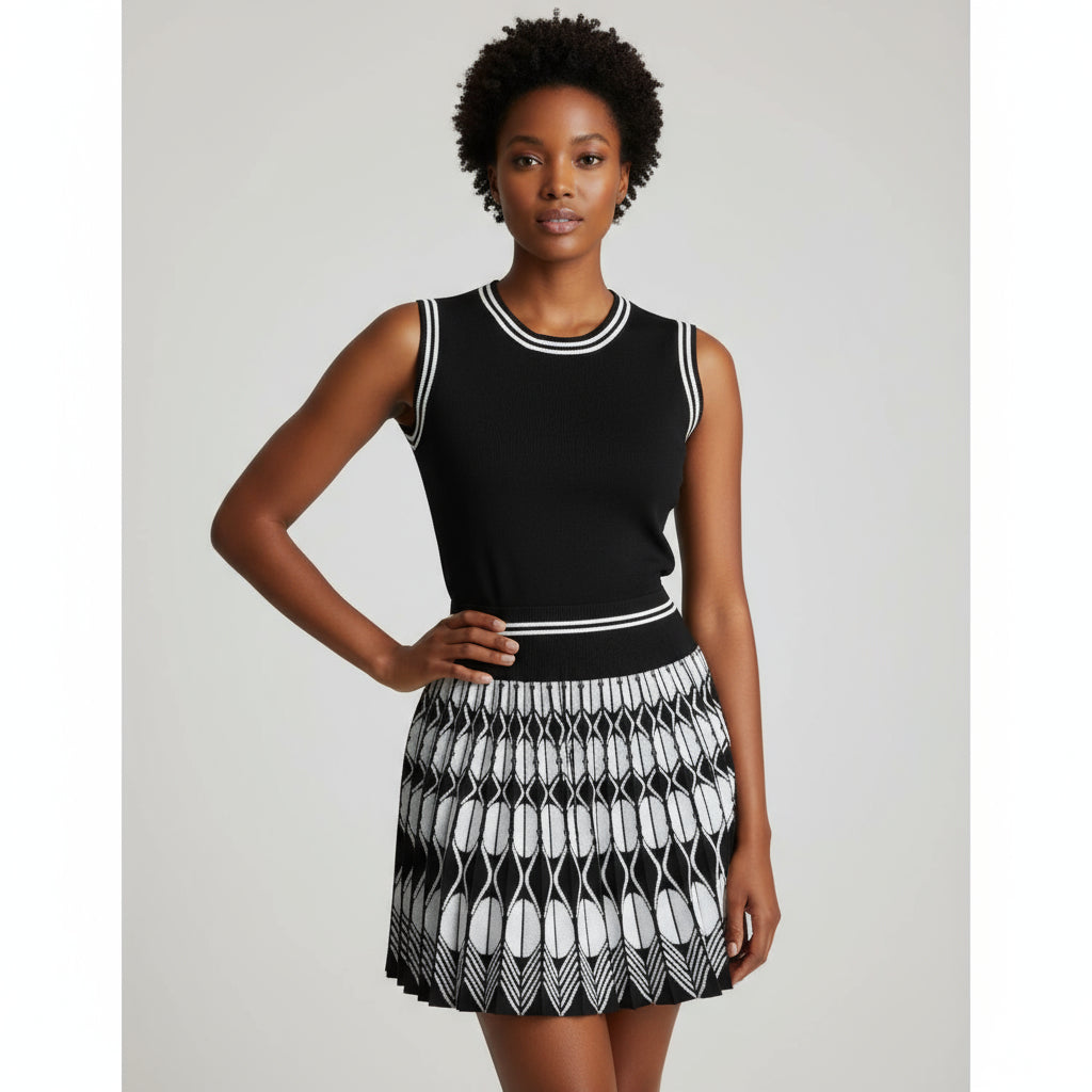 Sleeveless Shirt and Tennis Skirt Mini Pleated Skirt Suit