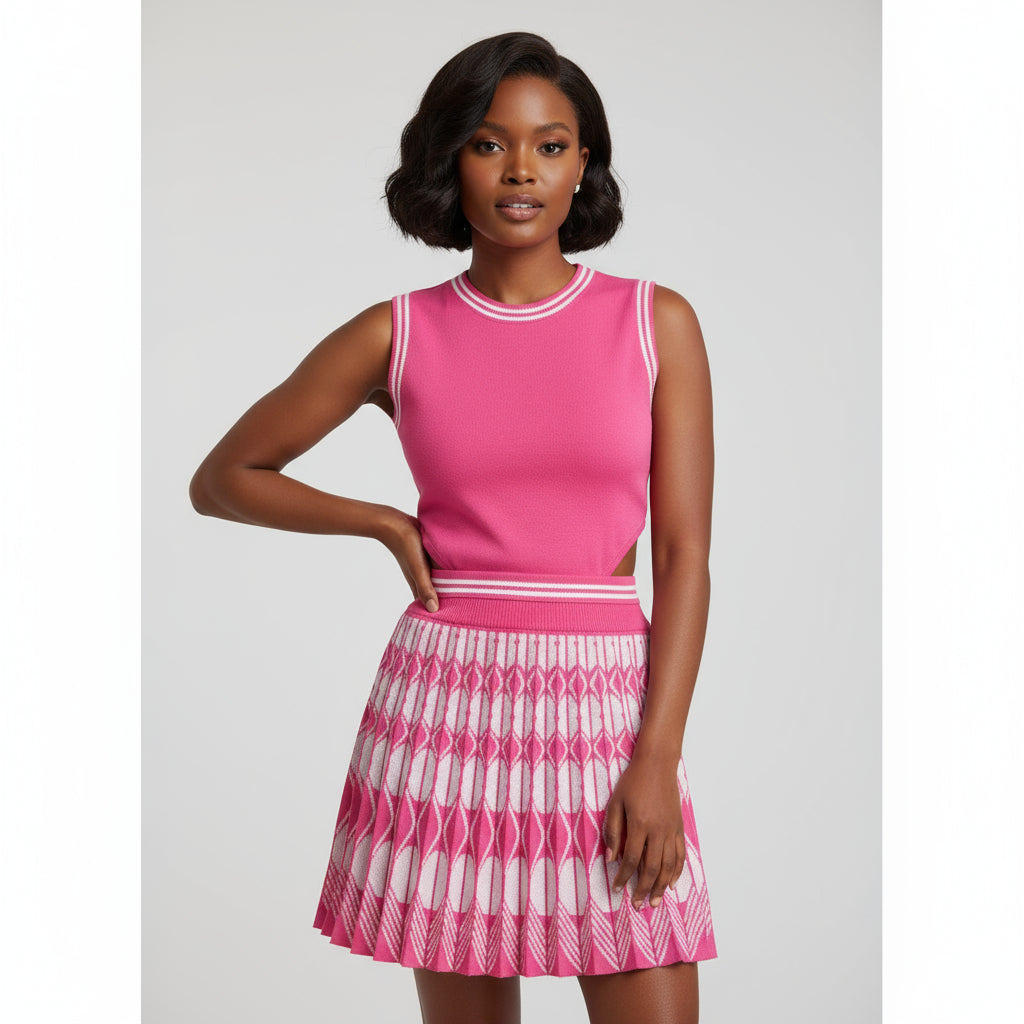 Sleeveless Shirt and Tennis Skirt Mini Pleated Skirt Suit