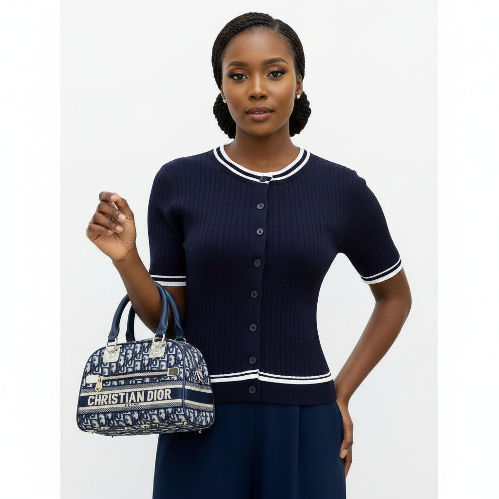 Short Sleeve Elegant Cardigan with Front Button