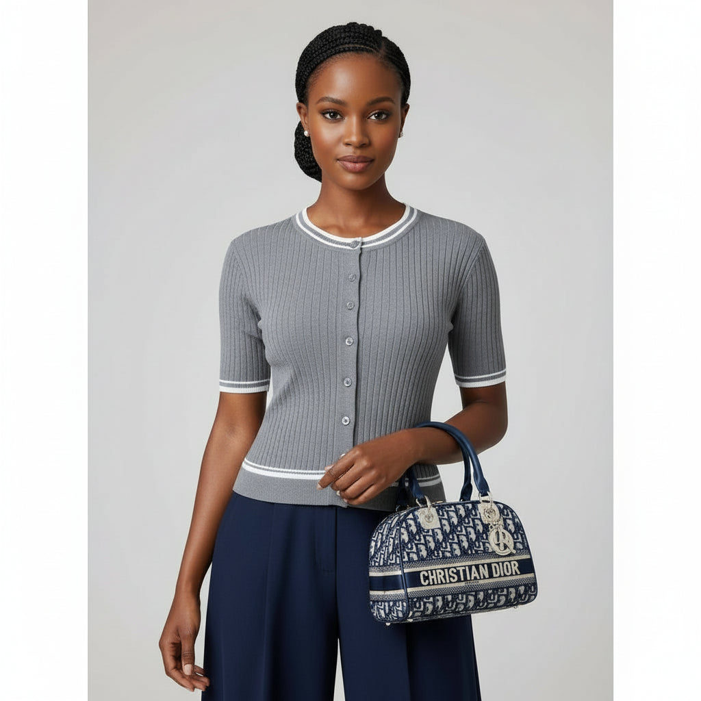 Short Sleeve Elegant Cardigan with Front Button