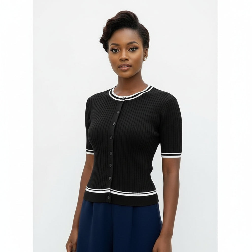 Short Sleeve Elegant Cardigan with Front Button