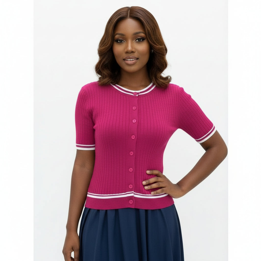 Short Sleeve Elegant Cardigan with Front Button