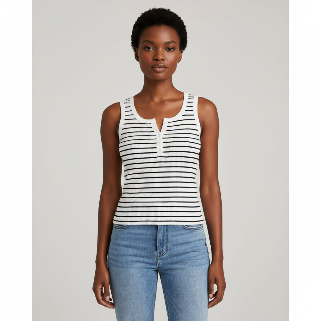 Stripe Seamless Tank V-Neck Top