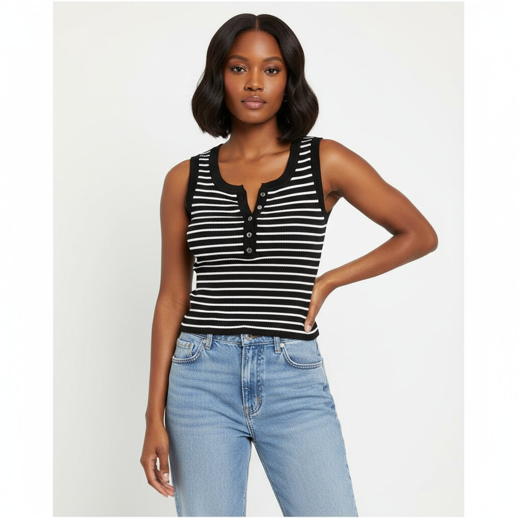 Stripe Seamless Tank V-Neck Top