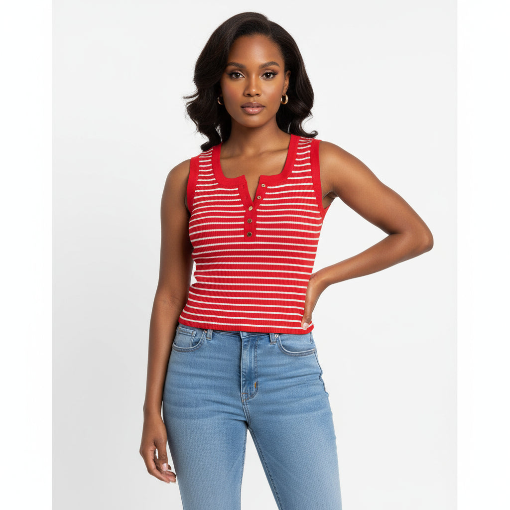 Stripe Seamless Tank V-Neck Top