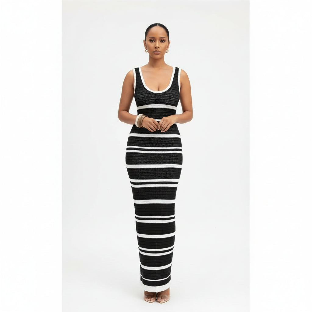 Elegant Striped Knitting Skirt Set 2-piece