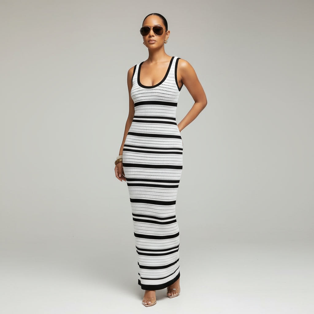 Elegant Striped Knitting Skirt Set 2-piece