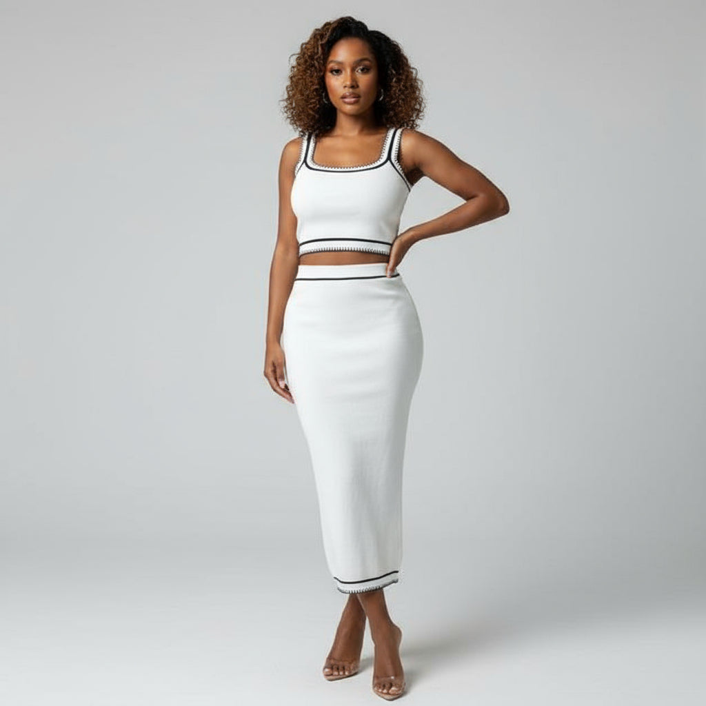 Sexy Sleeveless Tube Top and Maxi Strap Skinny Matching Slit Skirt Set