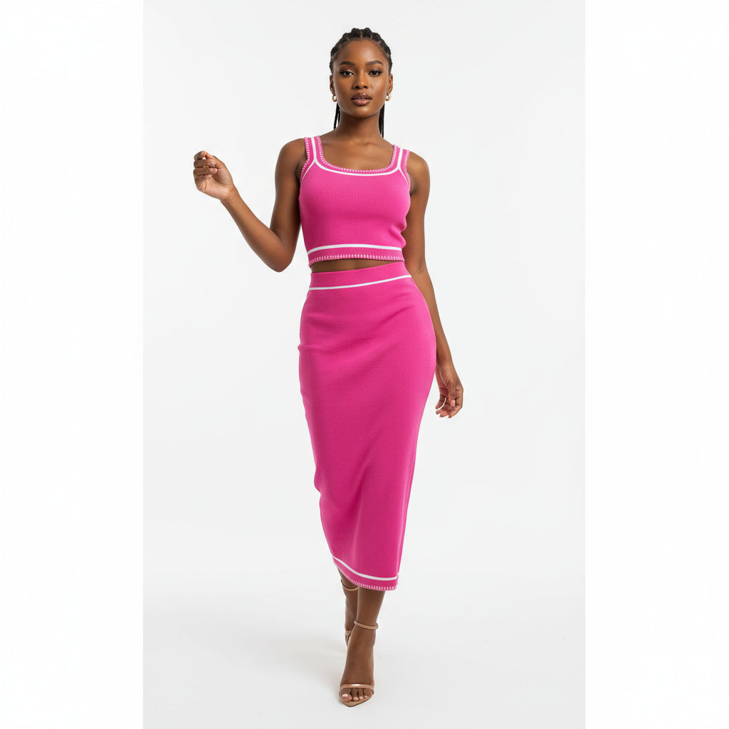Sexy Sleeveless Tube Top and Maxi Strap Skinny Matching Slit Skirt Set