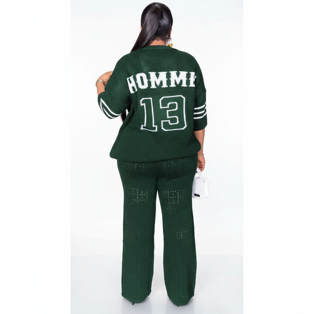 3/4 Sleeve Front Button Top and Trousers 2 Piece Set