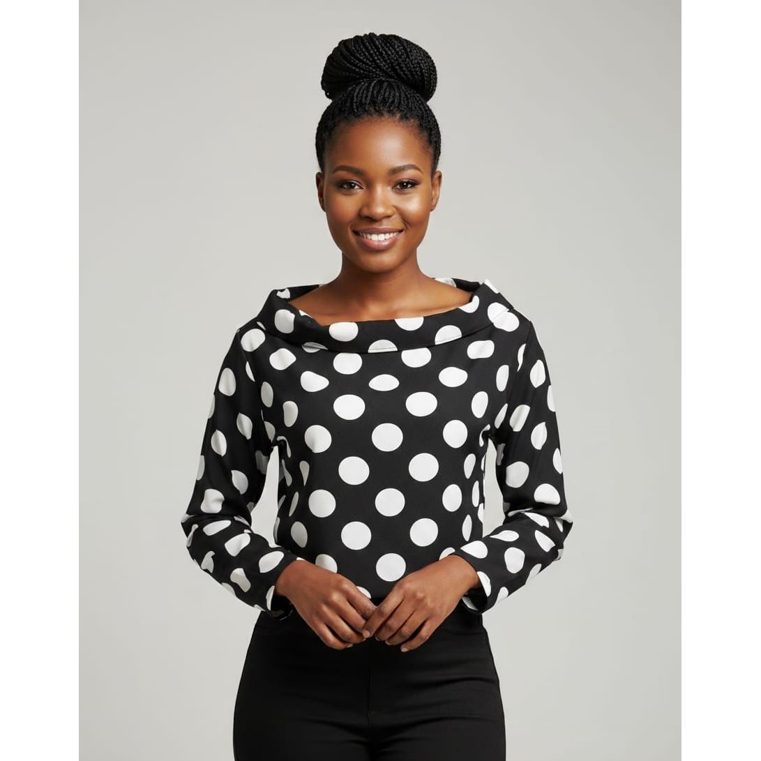 Polka Dot Blouse Elegant Round Neck  Stylish Top
