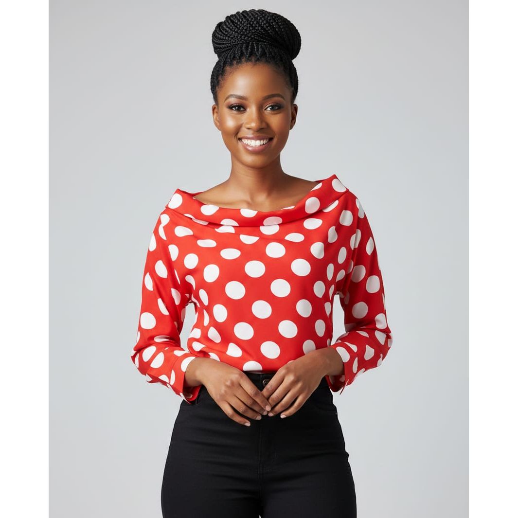 Polka Dot Blouse Elegant Round Neck  Stylish Top