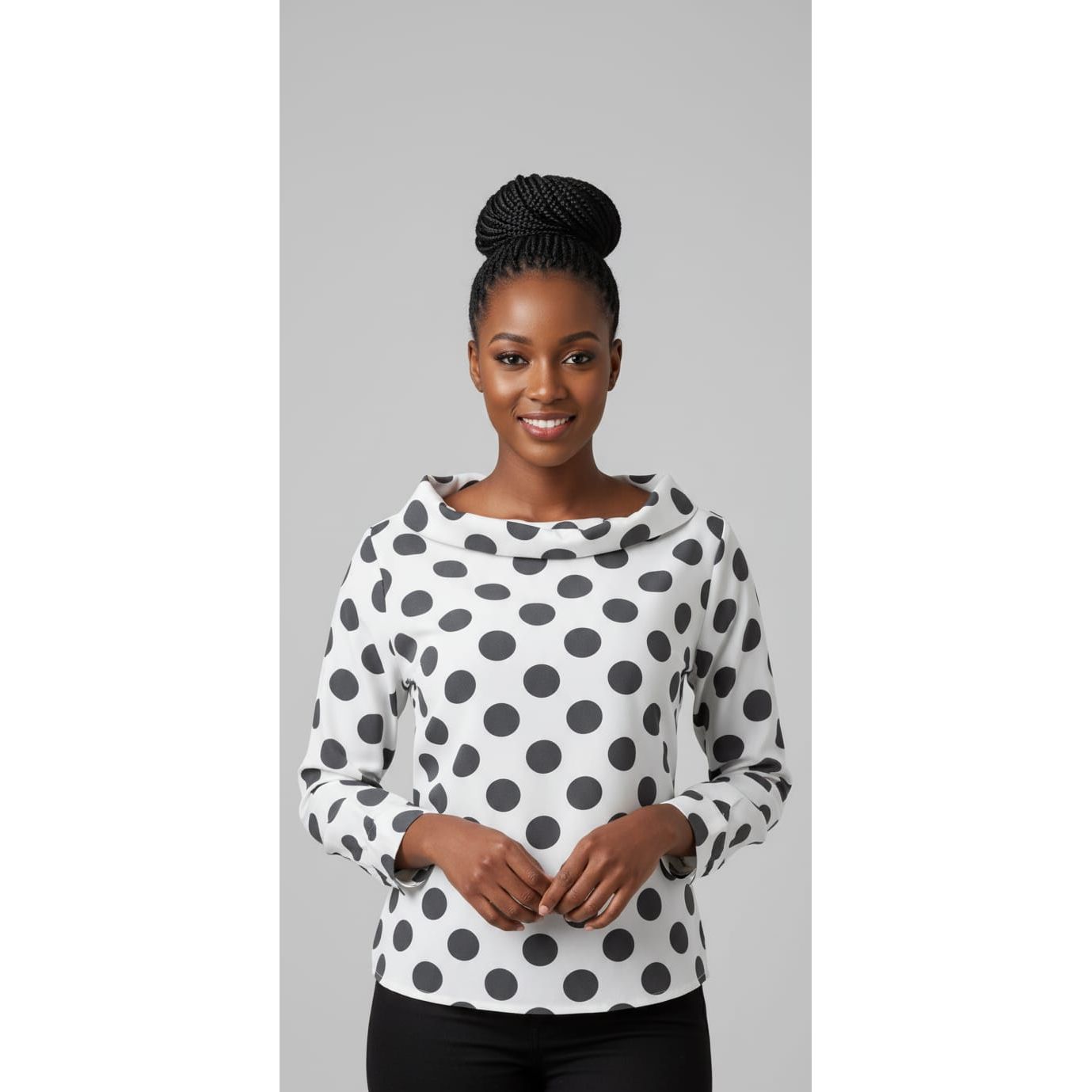 Polka Dot Blouse Elegant Round Neck  Stylish Top