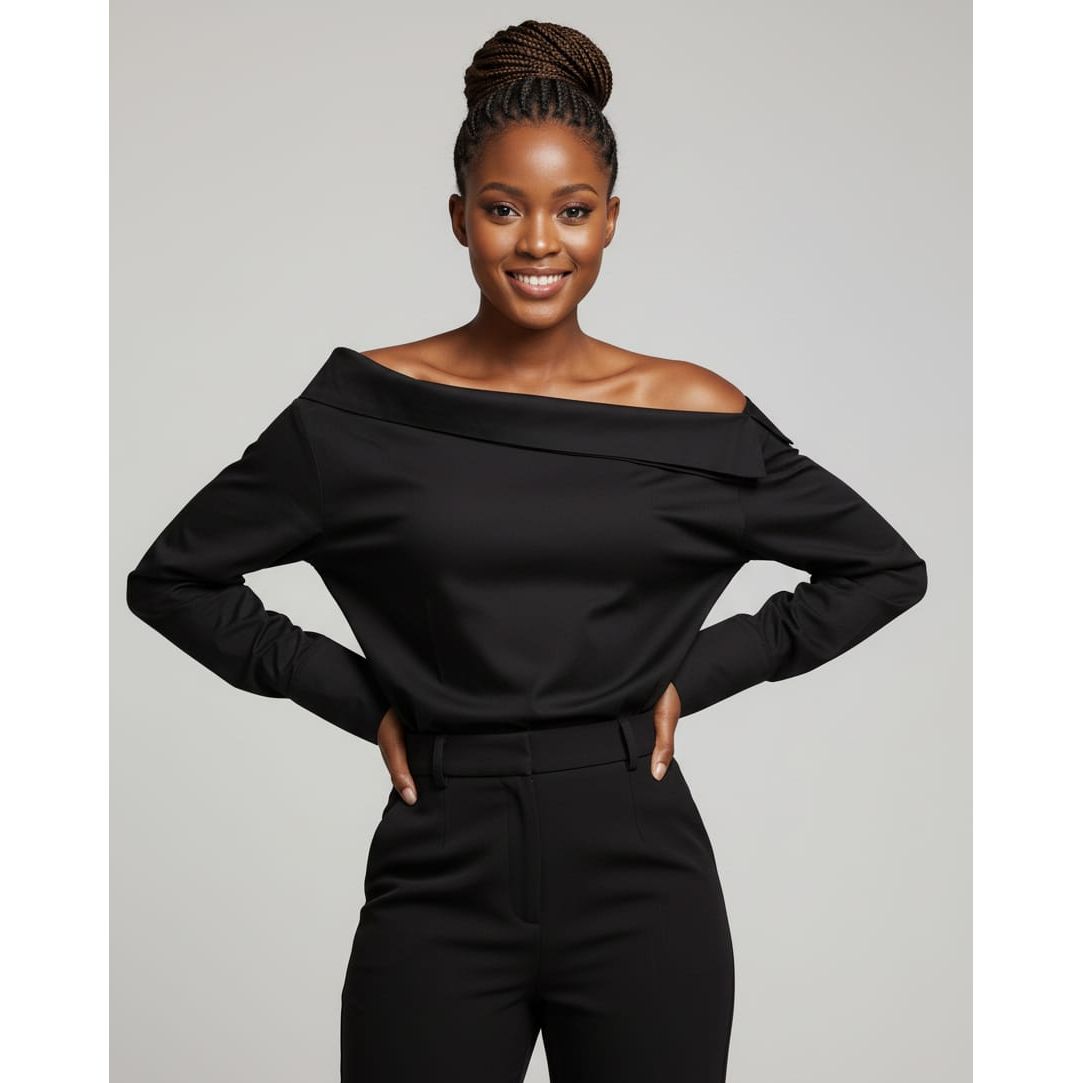 Long Sleeved T-shirt with Asymmetrical Neckline